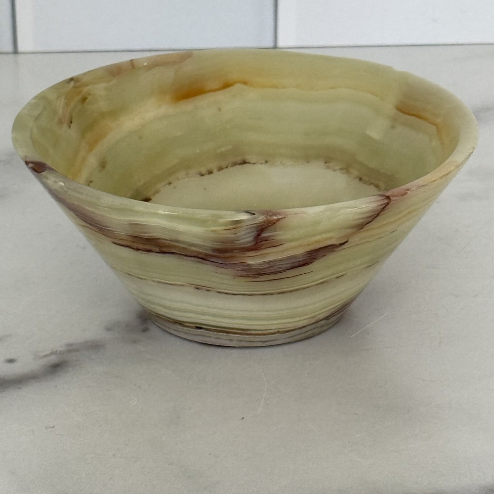 Sea Lion Caves Natural Onyx Trinket Bowl 5.5" x 2.25" Green Brown READ - Picture 6 of 8